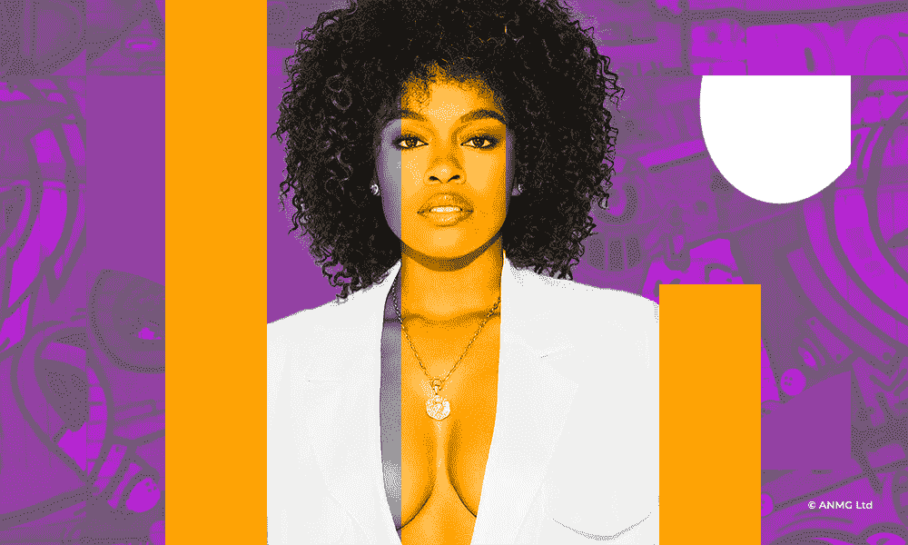 Nomzamo Mbatha biography - in afro kinky hair - white blouse - necklace - earrings