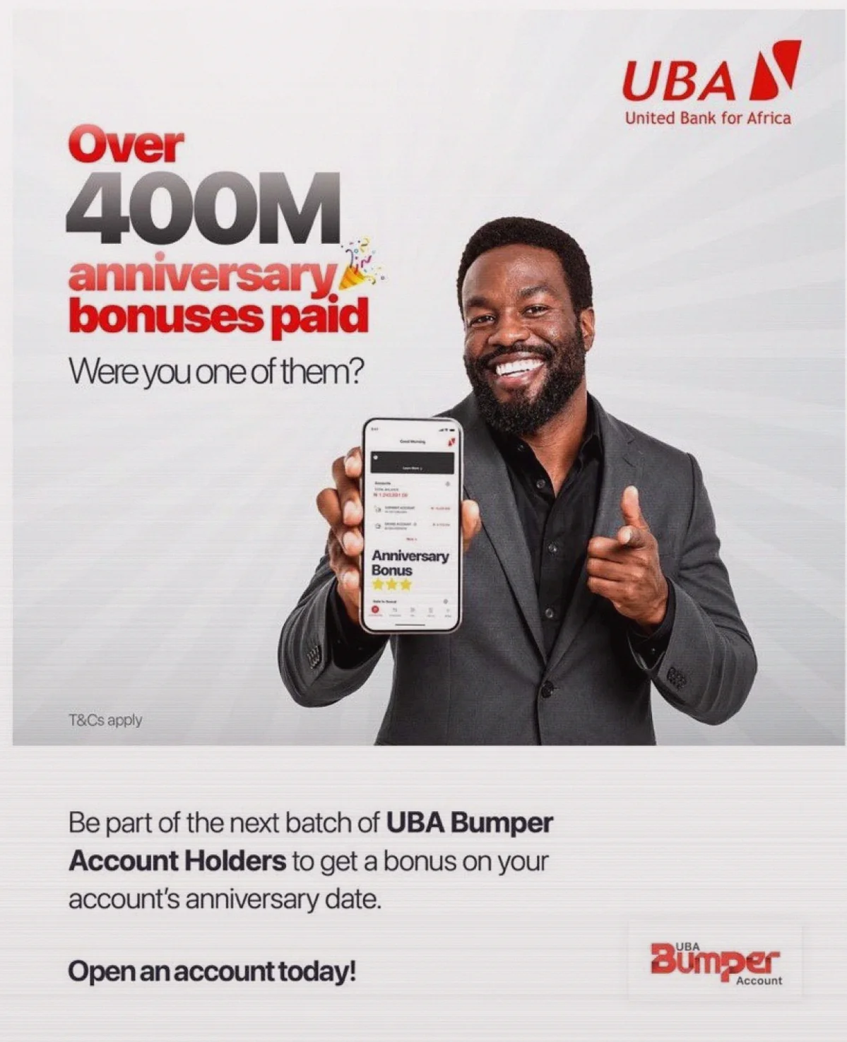 UBA Pays Over N400m in Anniversary Bonuses to Reward Customer Savings