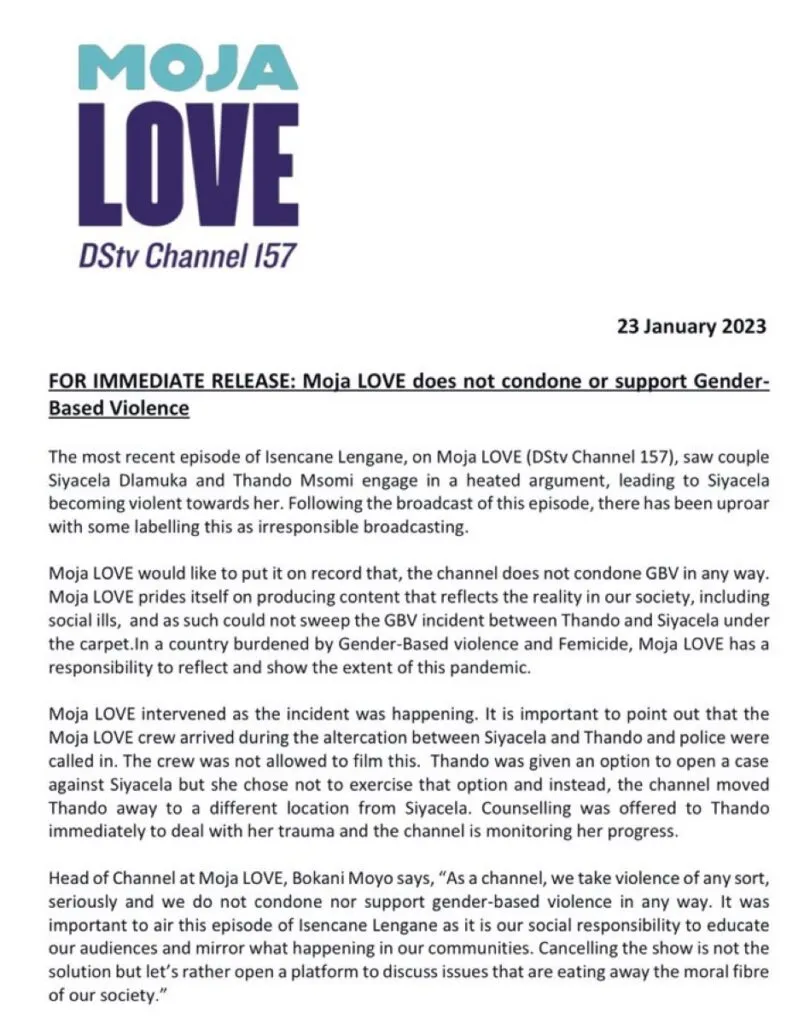 Moja LOVE’s ‘Luke Warm’ Statement On Gender-Based Violence On Isencane Lengane