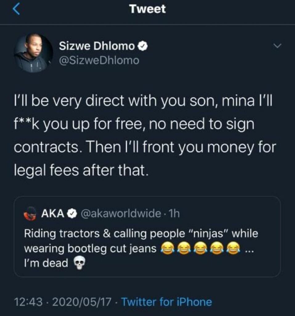 Sizwe Dlomo Threatens To “F**k” AKA For Free.