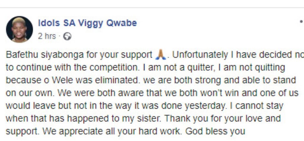 Viggy Withdraws From #IdolsSA