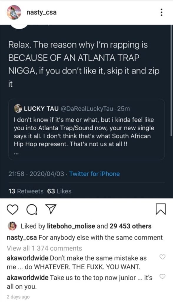 AKA Advises Nasty C Not To Make The Same Mistakes He Did