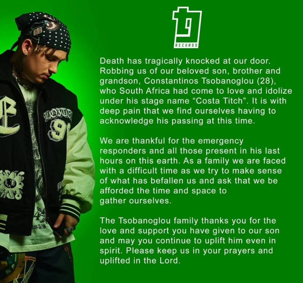 Costa Titch Family Statement: “Death Has Tragically Knocked At Our Door”-