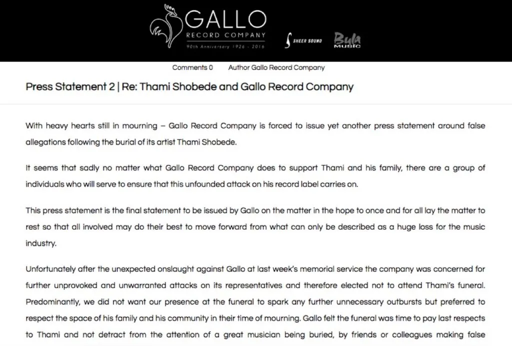 Thami’s Friend Put Gallo Records On Blast