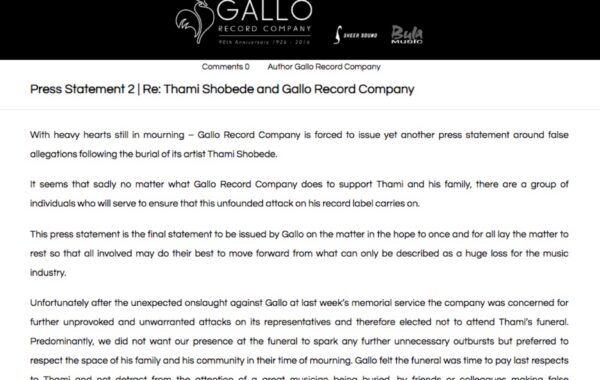 Thami’s Friend Put Gallo Records On Blast