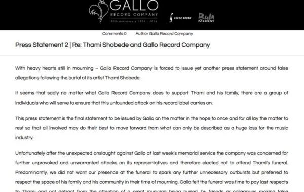 Thami’s Friend Put Gallo Records On Blast